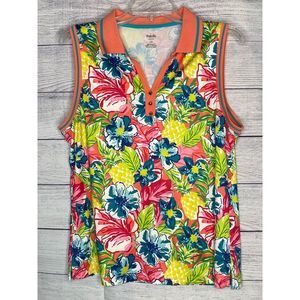 NWOT Rafaella women's sleeveless‎ colorful floral pineapple blouse size large